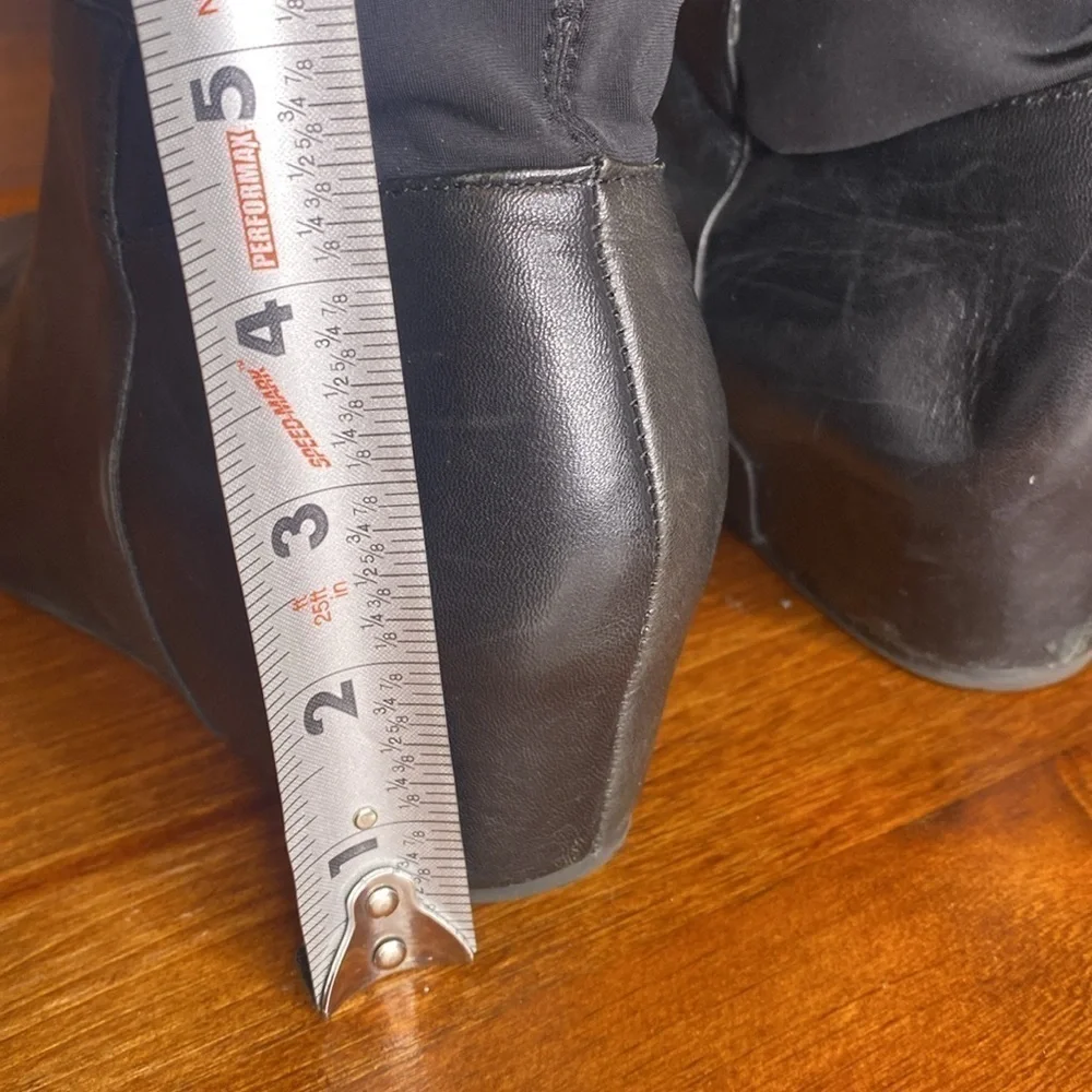 BCBG black leather & fabric tall knee high hidden wedge boots black size 10